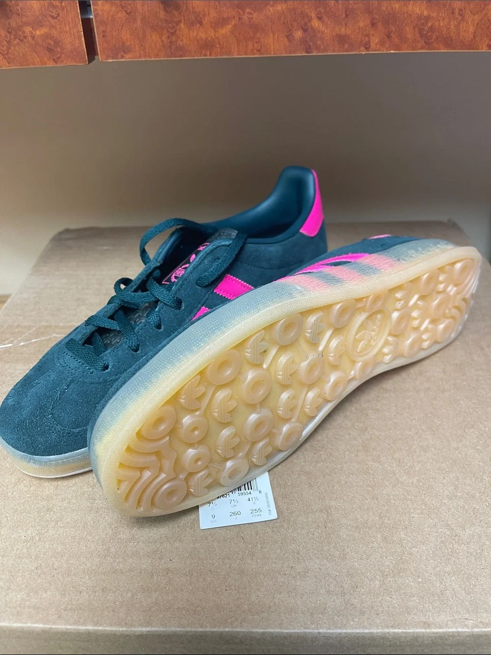 adidas Gazelle Indoor Sneakers - Black with Hot Pink Stripes